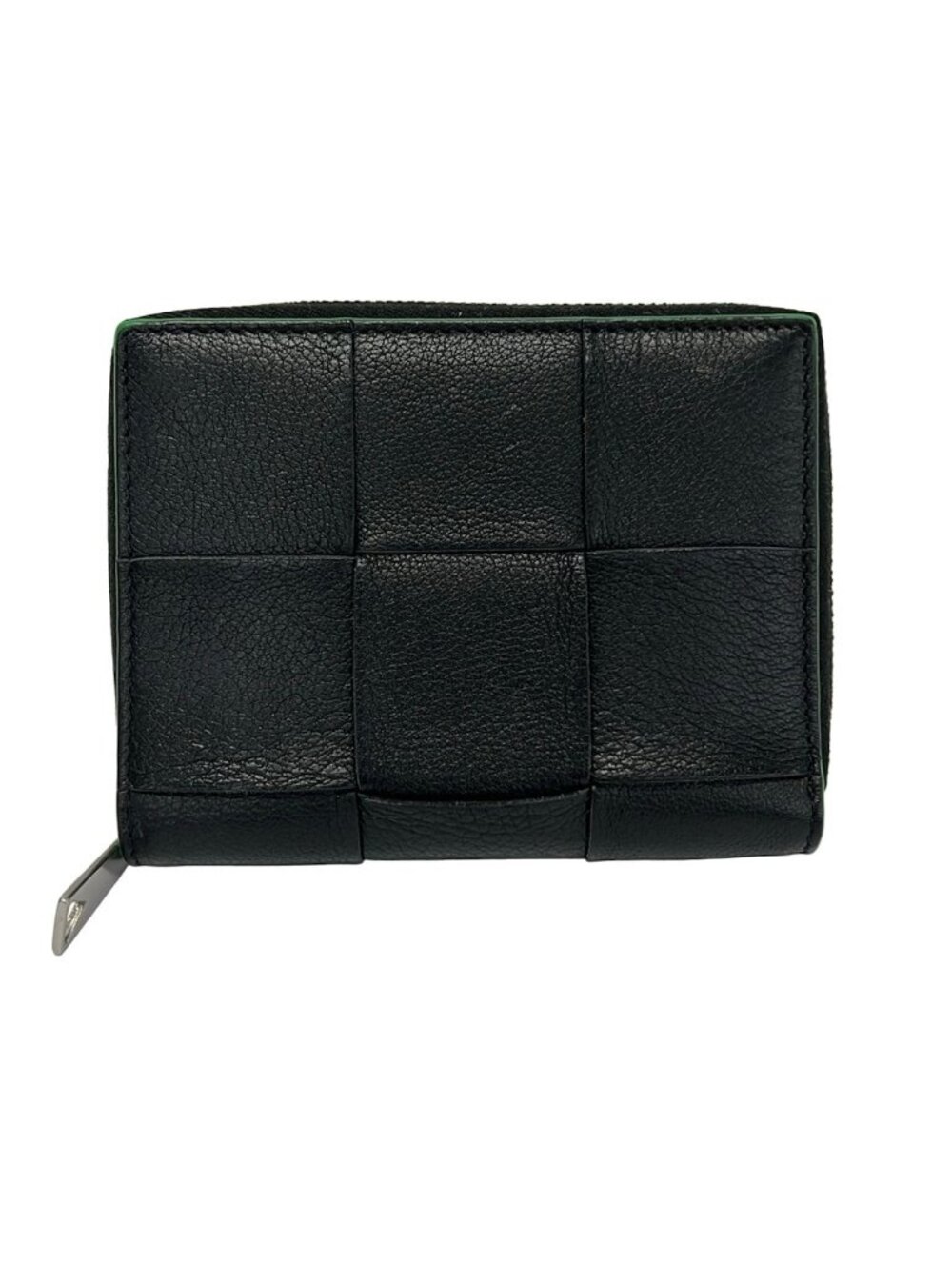 Bottega Veneta Billfold Cassette Black Green Zip Around Leather Wallet